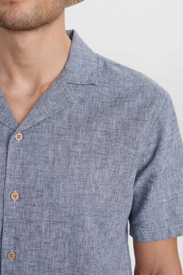 Mand Anerkjendt Akleo Fil A Fil Linen Shirt - Dark Navy