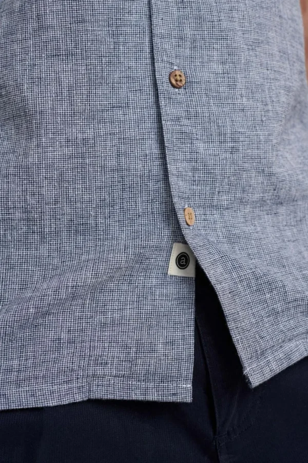 Mand Anerkjendt Akleo Fil A Fil Linen Shirt - Dark Navy