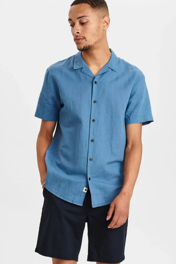 Mand Anerkjendt Akleo Linen Shirt - Copen Blue