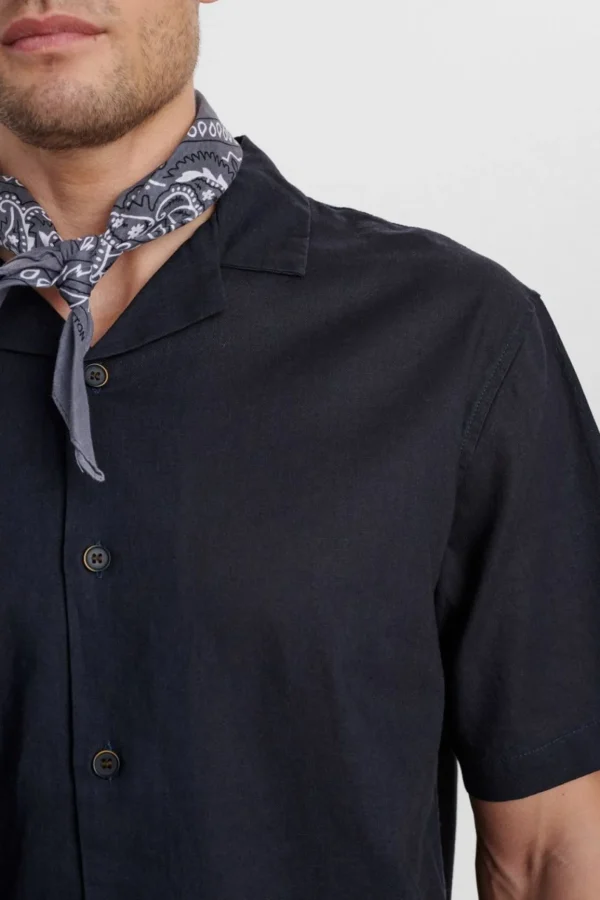 Mand Anerkjendt Akleo Linen Shirt - Dark Navy