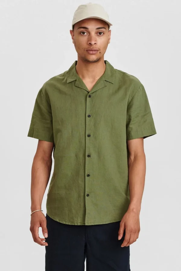 Mand Anerkjendt Akleo Linen Shirt - Olivine