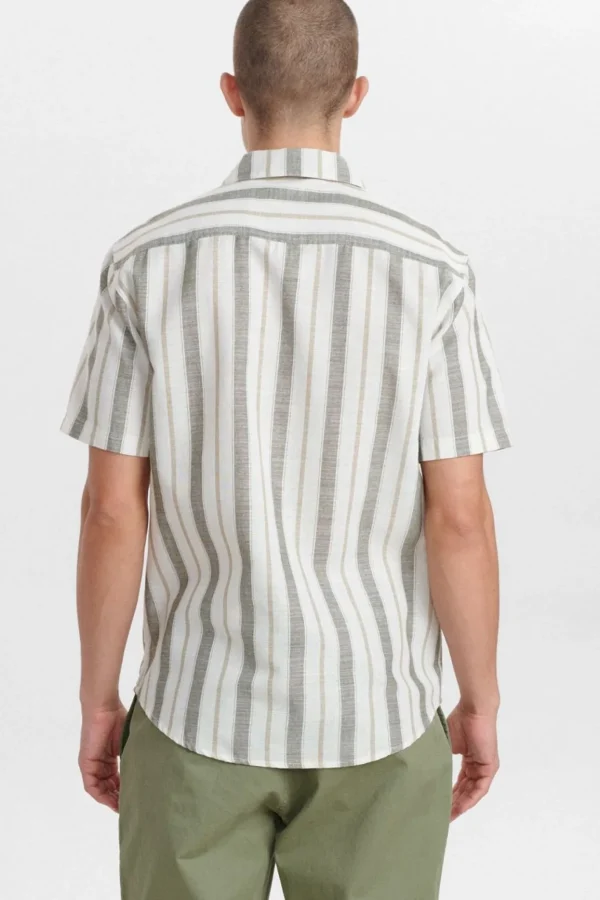 Mand Anerkjendt Akleo Stripe Ss Shirt - Olivine