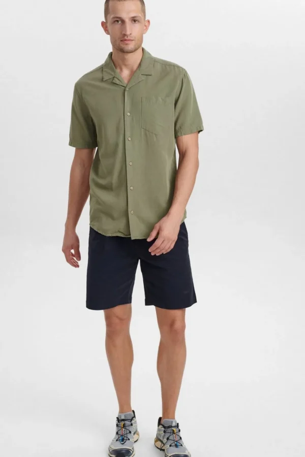 Mand Anerkjendt Akleo Tencel Mix Ss Shirt - Olivine