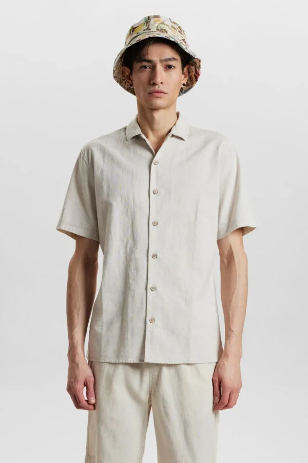 Mand Anerkjendt Akleon S/S Cot/Linen Shirt - Brown Rice