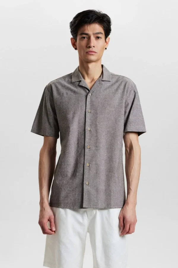 Mand Anerkjendt Akleon S/S Cot/Linen Shirt - Chocolate Brown