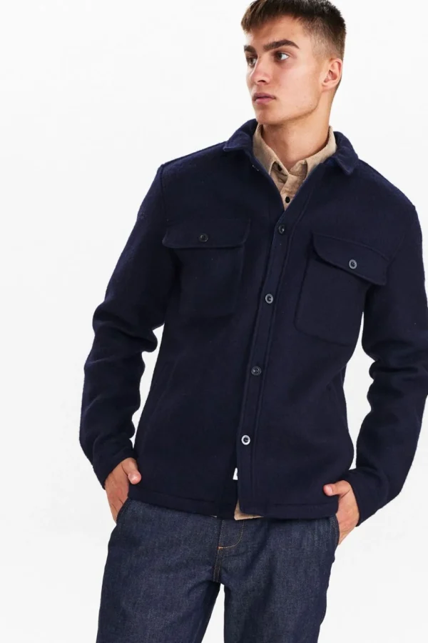 Mand Anerkjendt Aklion Boiled Wool Overshirt - Dark Navy