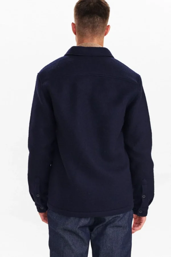 Mand Anerkjendt Aklion Boiled Wool Overshirt - Dark Navy