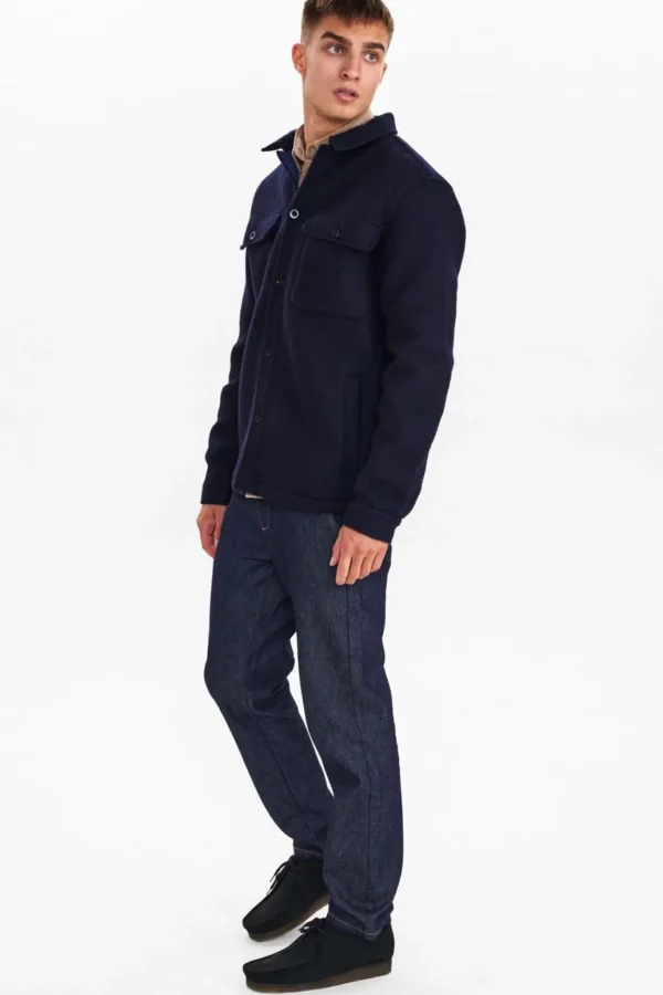 Mand Anerkjendt Aklion Boiled Wool Overshirt - Dark Navy