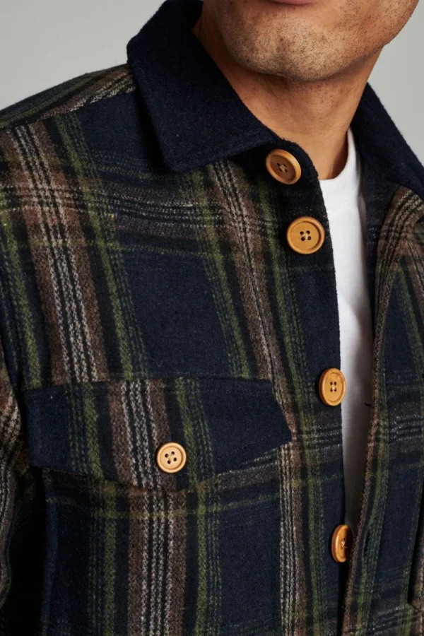 Mand Anerkjendt Aklion Wool Check Overshirt - Pine Grove