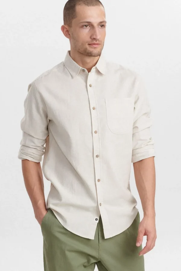 Mand Anerkjendt Aklouis Cot/Linen Shirt - Brown Rice