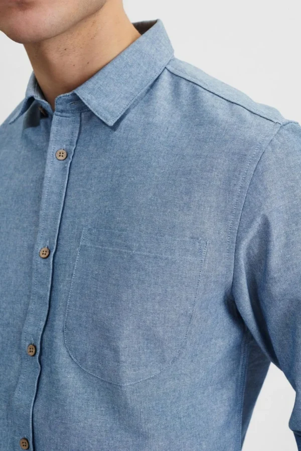 Mand Anerkjendt Aklouis Cot/Linen Shirt - Cornet Blue