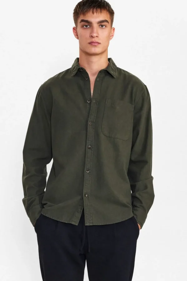 Mand Anerkjendt Aklouis Heavy Oxford Shirt - Forest Night