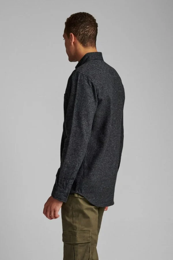 Mand Anerkjendt Aklouis Herringbone Shirt - Dark Grey Mel