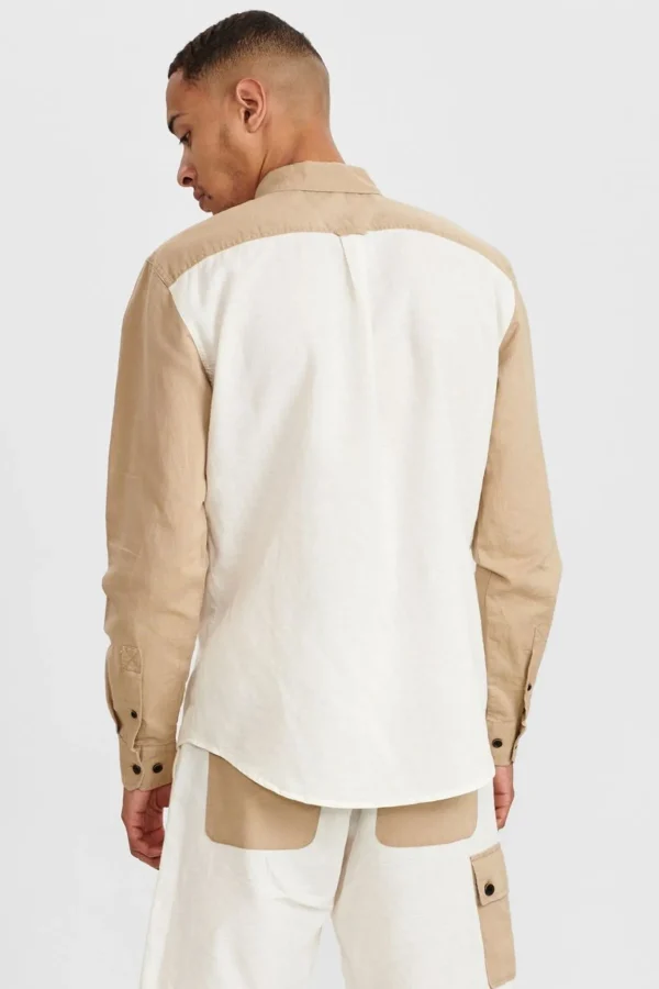 Mand Anerkjendt Aklouis Linen Block Shirt - Tofu