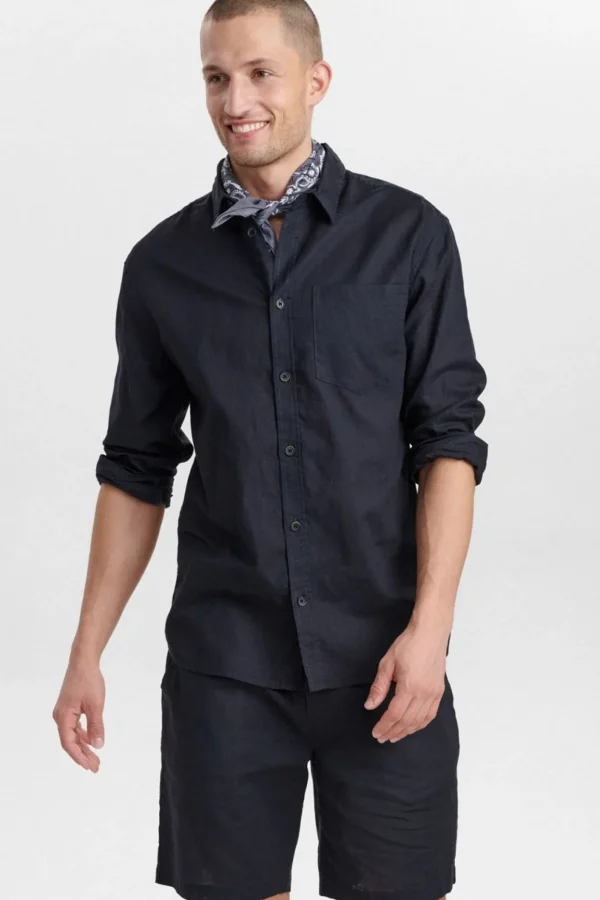 Mand Anerkjendt Aklouis Linen Shirt - Dark Navy