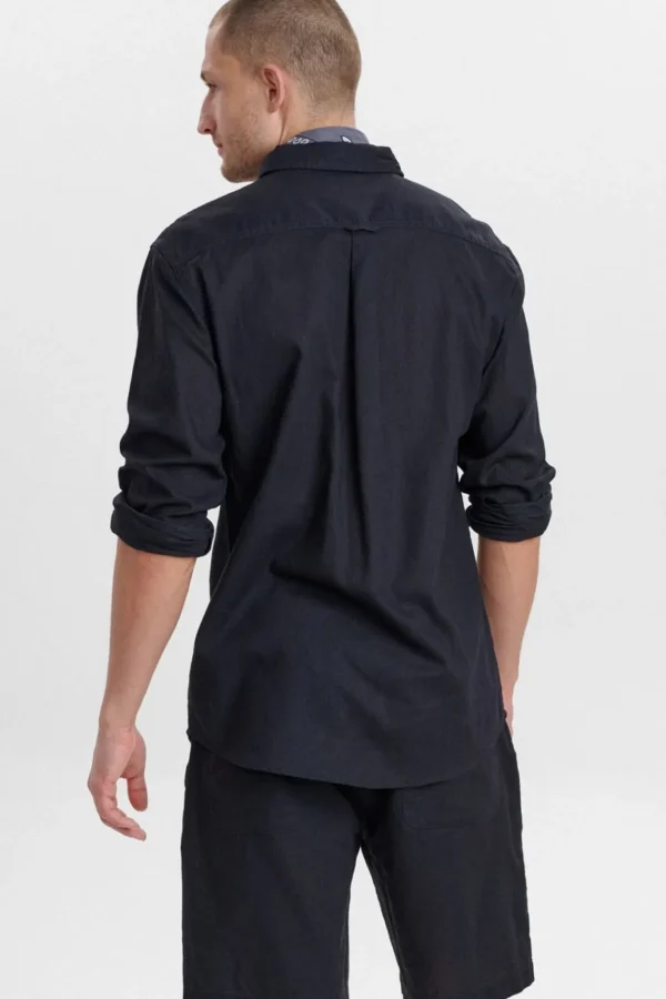 Mand Anerkjendt Aklouis Linen Shirt - Dark Navy