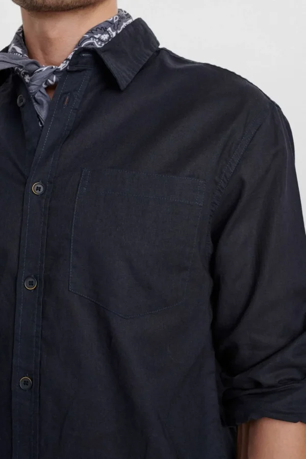 Mand Anerkjendt Aklouis Linen Shirt - Dark Navy