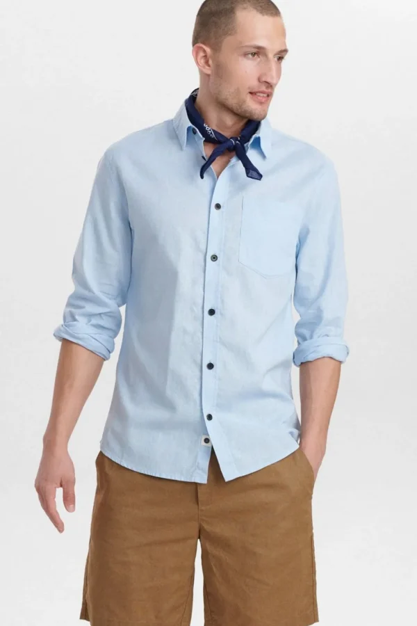 Mand Anerkjendt Aklouis Linen Shirt - Sky Blue