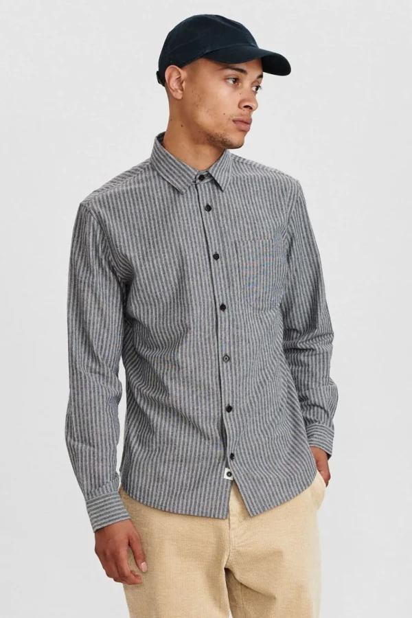 Mand Anerkjendt Aklouis Stripe Chambray Shirt - Sky Captain