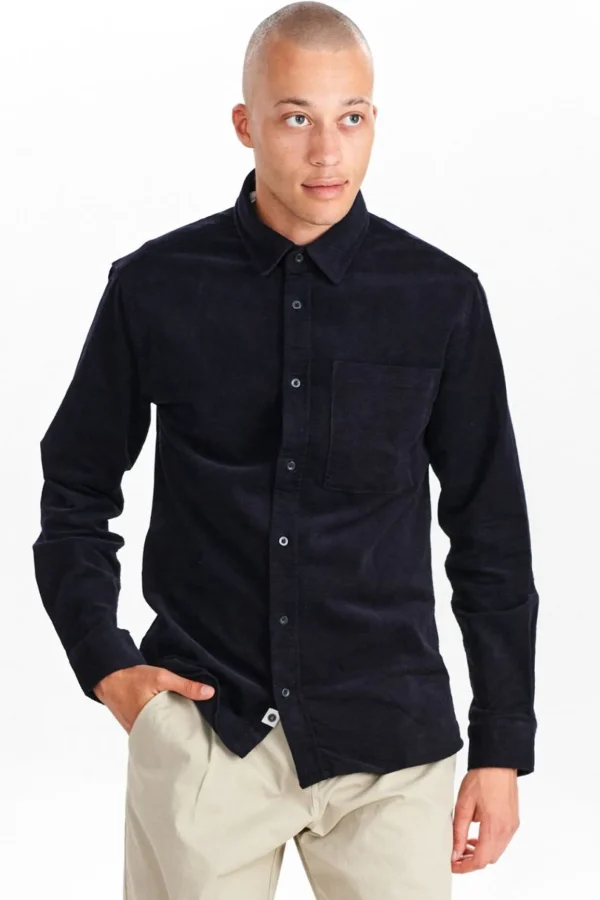 Mand Anerkjendt Aklouis Structure Cord Shirt - Dark Navy