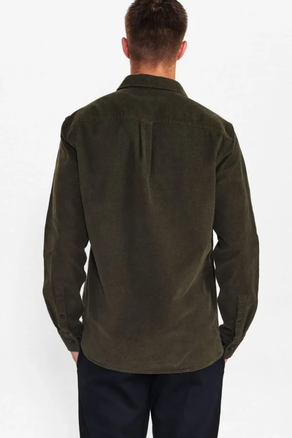 Mand Anerkjendt Aklouis Structure Cord Shirt - Dark Olive