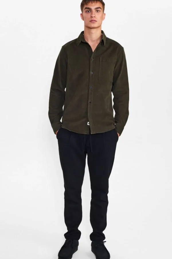 Mand Anerkjendt Aklouis Structure Cord Shirt - Dark Olive