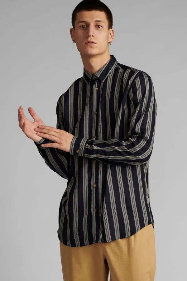 Mand Anerkjendt Aklouis Tencel Stripe Shirt - Sky Captain