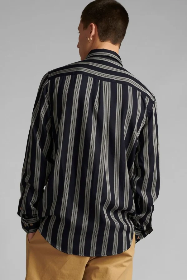 Mand Anerkjendt Aklouis Tencel Stripe Shirt - Sky Captain