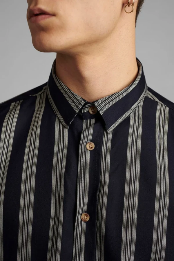 Mand Anerkjendt Aklouis Tencel Stripe Shirt - Sky Captain