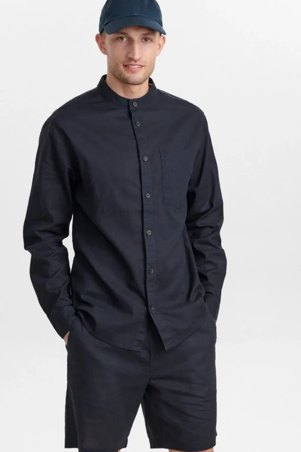 Mand Anerkjendt Aklukas Linen Shirt - Dark Navy