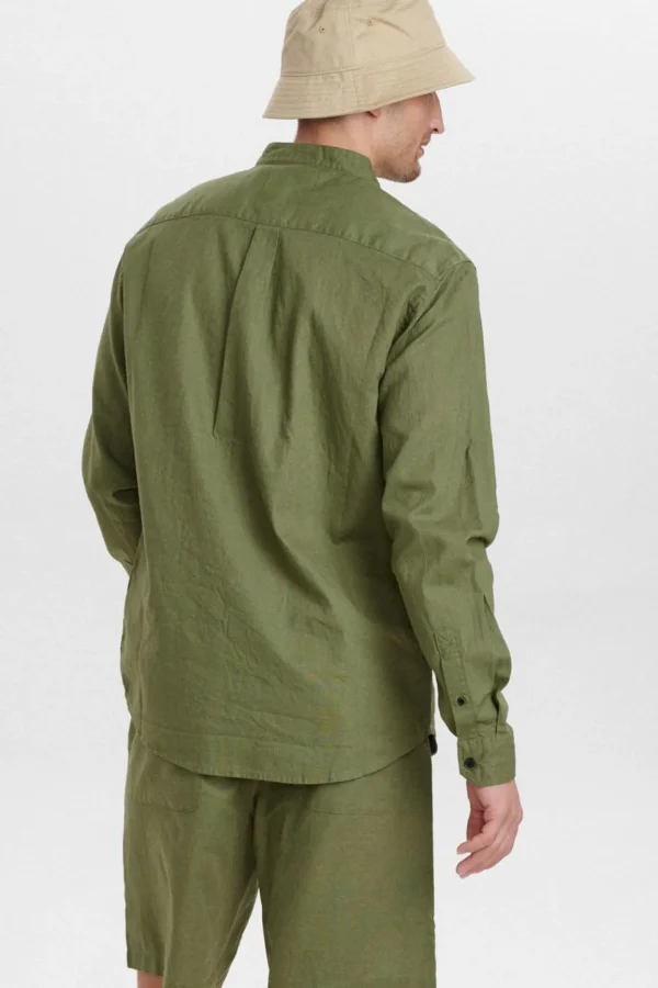 Mand Anerkjendt Aklukas Linen Shirt - Olivine