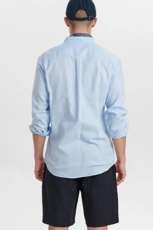 Mand Anerkjendt Aklukas Linen Shirt - Sky Blue