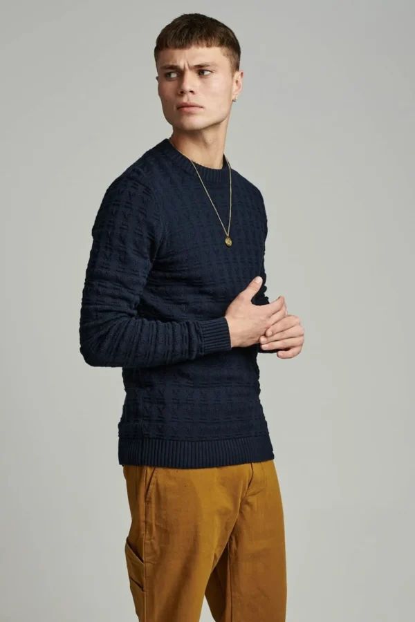 Mand Anerkjendt Aknico Jacquard Knit - Sky Captain