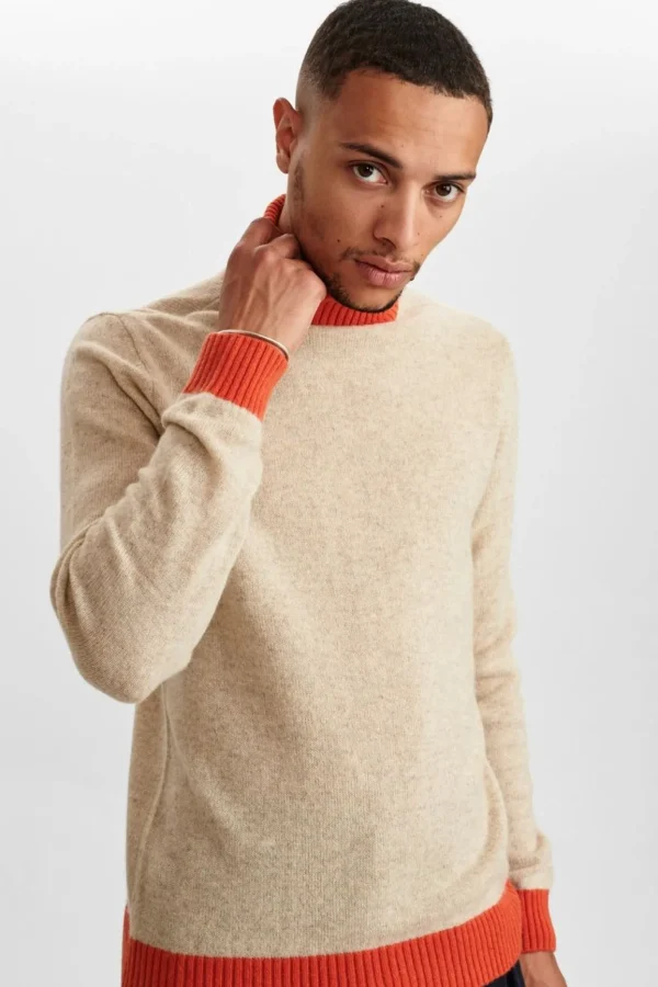 Mand Anerkjendt Aknico Roll Neck Lambswool Knit - Brown Rice