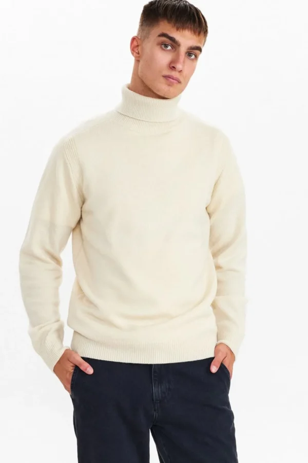 Mand Anerkjendt Aknico Solid Roll Neck Lambswool - Tofu