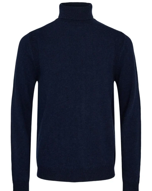 Mand Anerkjendt Aknico Solid Roll Neck Lambswool - Dark Navy