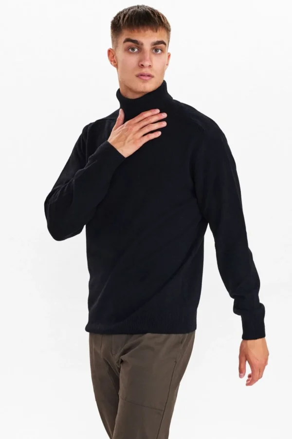 Mand Anerkjendt Aknico Solid Roll Neck Lambswool - Caviar