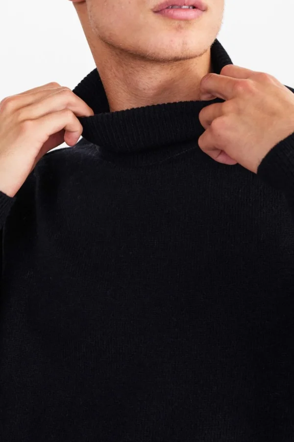 Mand Anerkjendt Aknico Solid Roll Neck Lambswool - Caviar