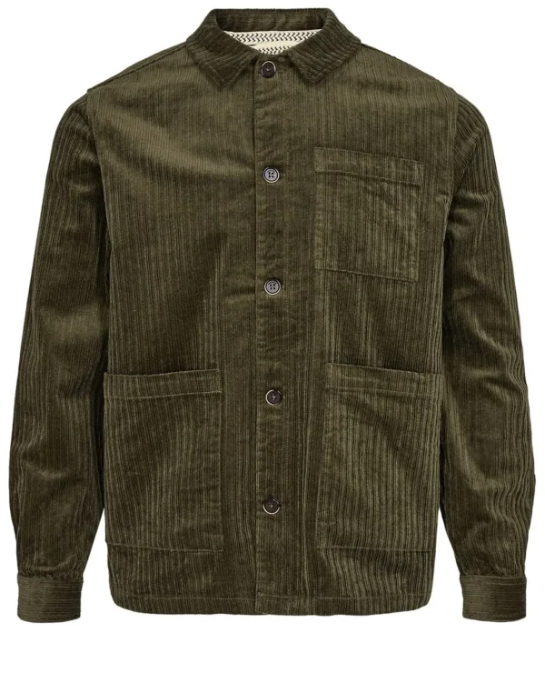 Mand Anerkjendt Akoscar New Cord Overshirt - Forest Night