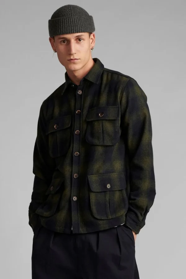 Mand Anerkjendt Akoscar Wool Check Overshirt - Pacific