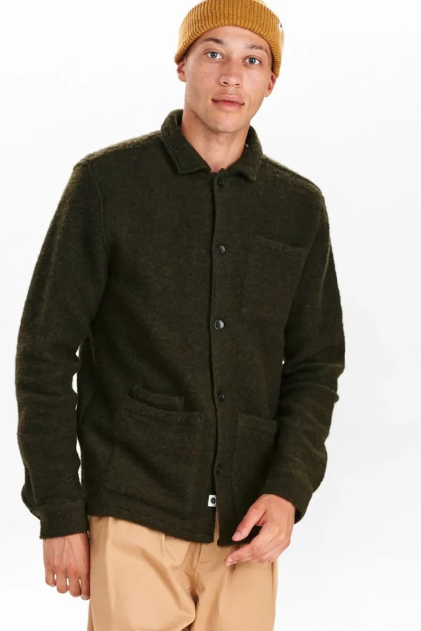 Mand Anerkjendt Akoscar Wool Double Pocket Os - Dark Olive