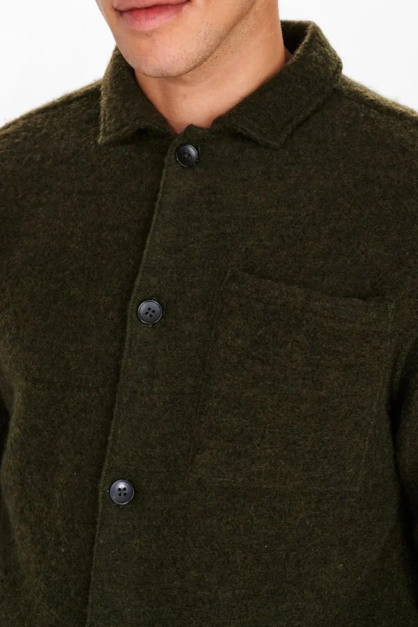 Mand Anerkjendt Akoscar Wool Double Pocket Os - Dark Olive