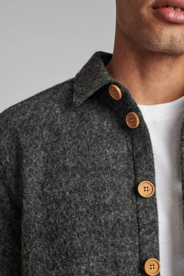 Mand Anerkjendt Akotto Boild Wool Overshirt - Dark Grey Mel