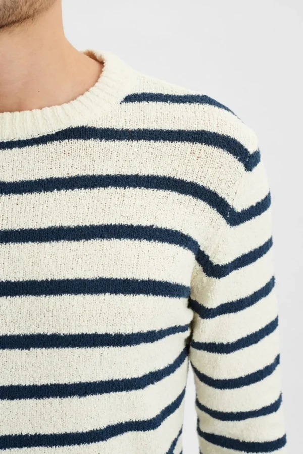 Mand Anerkjendt Akrico Stripe Knit - Dress Blues