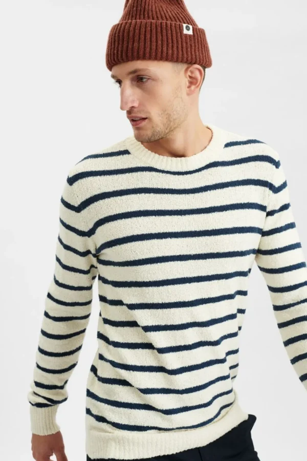 Mand Anerkjendt Akrico Stripe Knit - Dress Blues