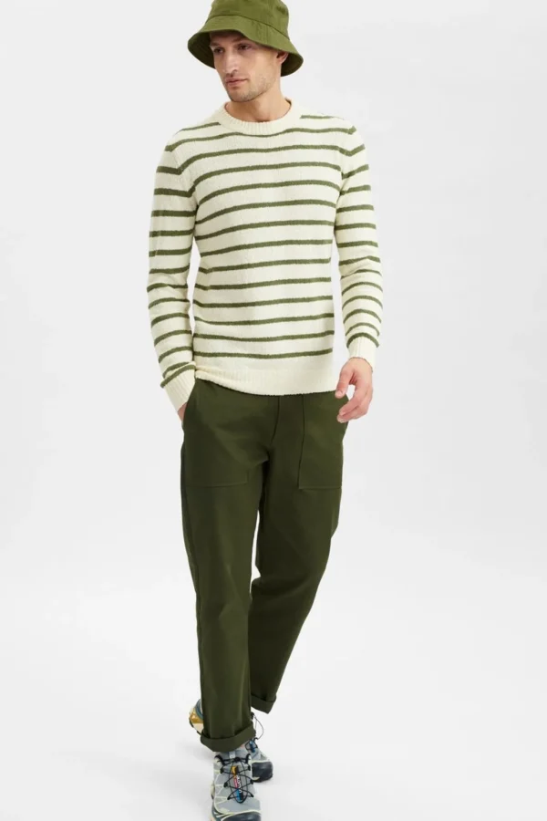 Mand Anerkjendt Akrico Stripe Knit - Olivine