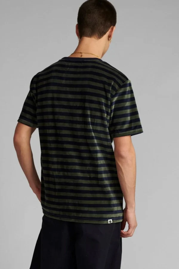 Mand Anerkjendt Akrod Y/D Stripe Velvet T Shirt - Sky Captain