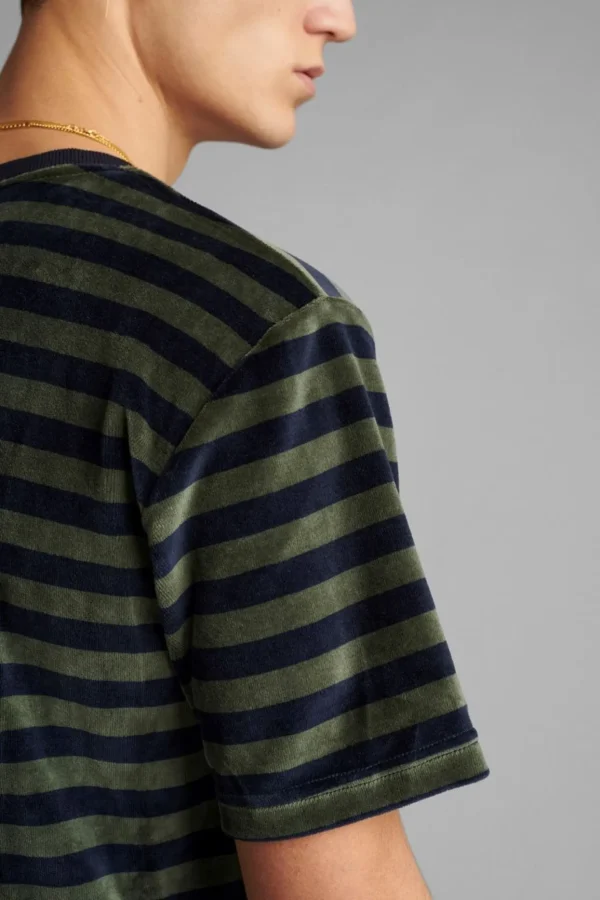 Mand Anerkjendt Akrod Y/D Stripe Velvet T Shirt - Sky Captain