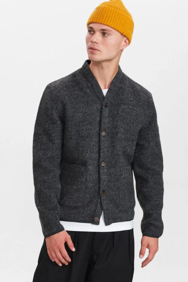 Mand Anerkjendt Aksigurd Boiled Wool Cardigan - Granit Grey Mel