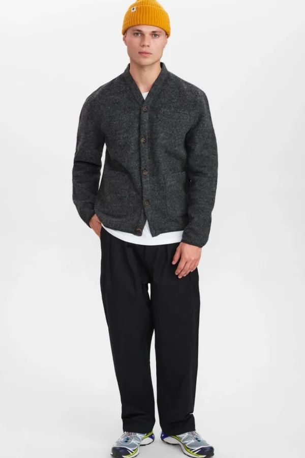 Mand Anerkjendt Aksigurd Boiled Wool Cardigan - Granit Grey Mel